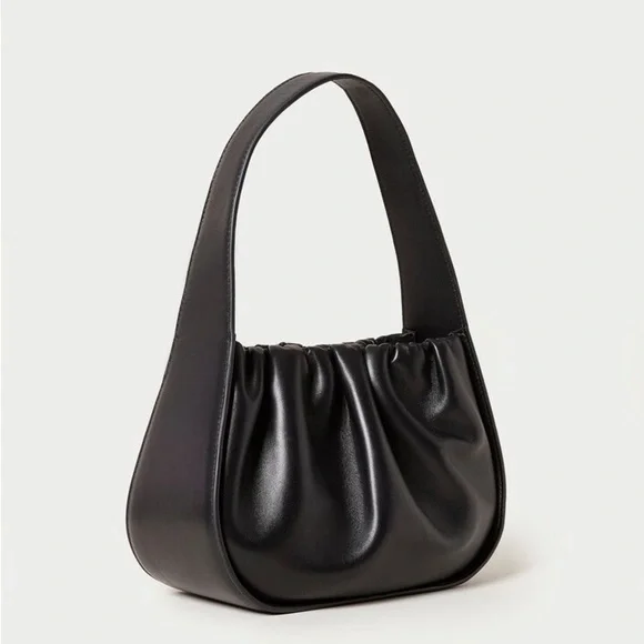 EUC Loeffler Randall Aris Gathered Ruched Petite Shoulder Bag Black Leather - Picture 2 of 15